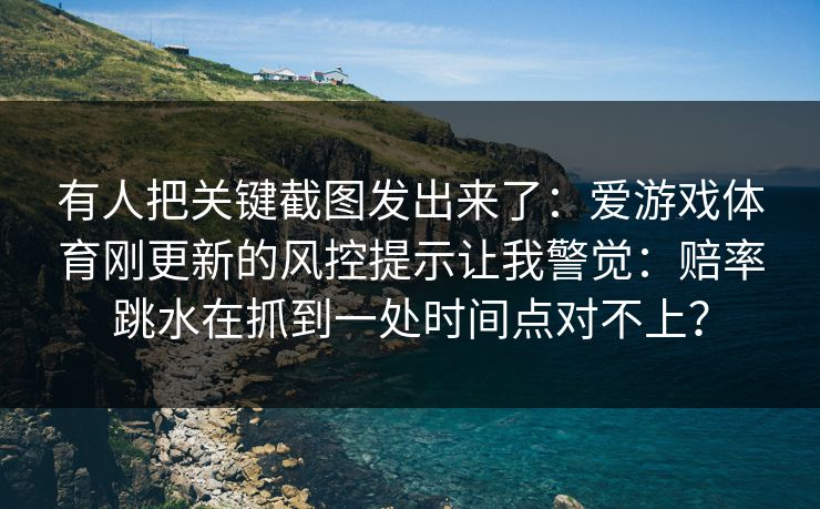 有人把关键截图发出来了：爱游戏体育刚更新的风控提示让我警觉：赔率跳水在抓到一处时间点对不上？