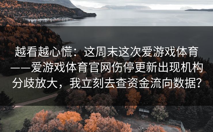 越看越心慌：这周末这次爱游戏体育——爱游戏体育官网伤停更新出现机构分歧放大，我立刻去查资金流向数据？