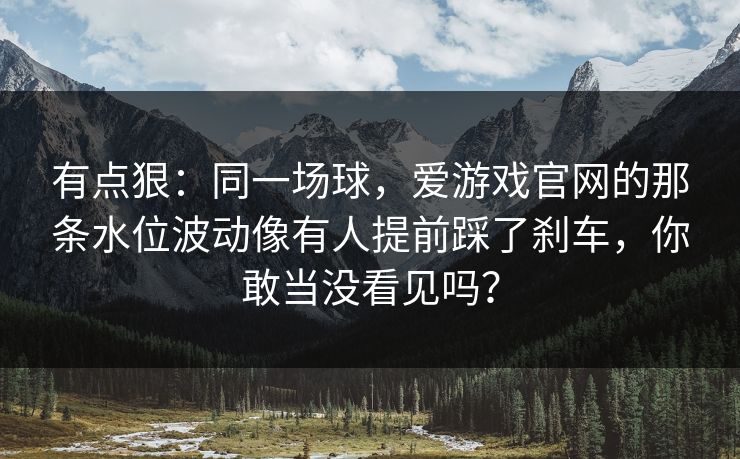 有点狠：同一场球，爱游戏官网的那条水位波动像有人提前踩了刹车，你敢当没看见吗？