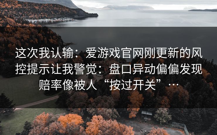 这次我认输：爱游戏官网刚更新的风控提示让我警觉：盘口异动偏偏发现赔率像被人“按过开关”…