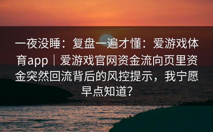 一夜没睡：复盘一遍才懂：爱游戏体育app｜爱游戏官网资金流向页里资金突然回流背后的风控提示，我宁愿早点知道？