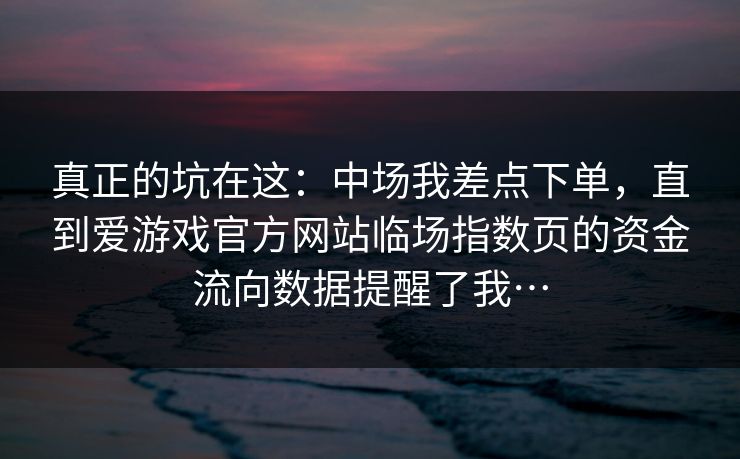 真正的坑在这：中场我差点下单，直到爱游戏官方网站临场指数页的资金流向数据提醒了我…